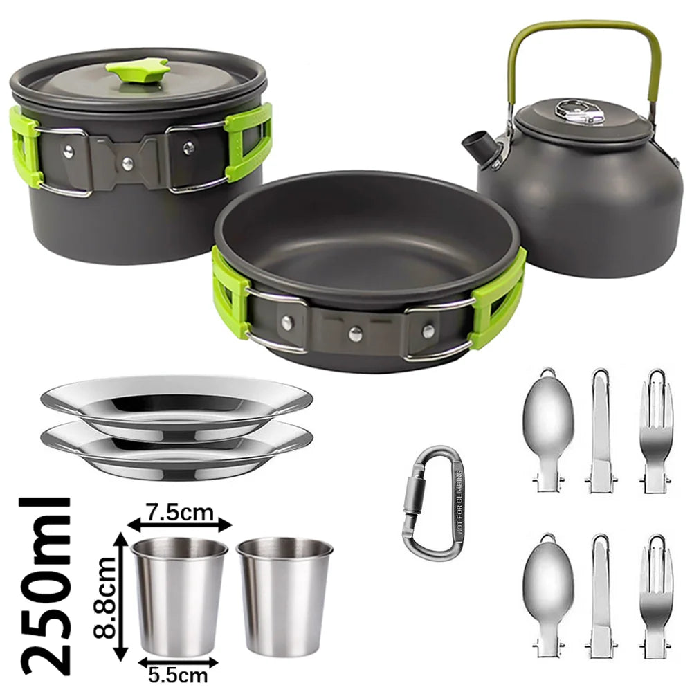 Camping Cookware Set with Teapot for 2–3 People