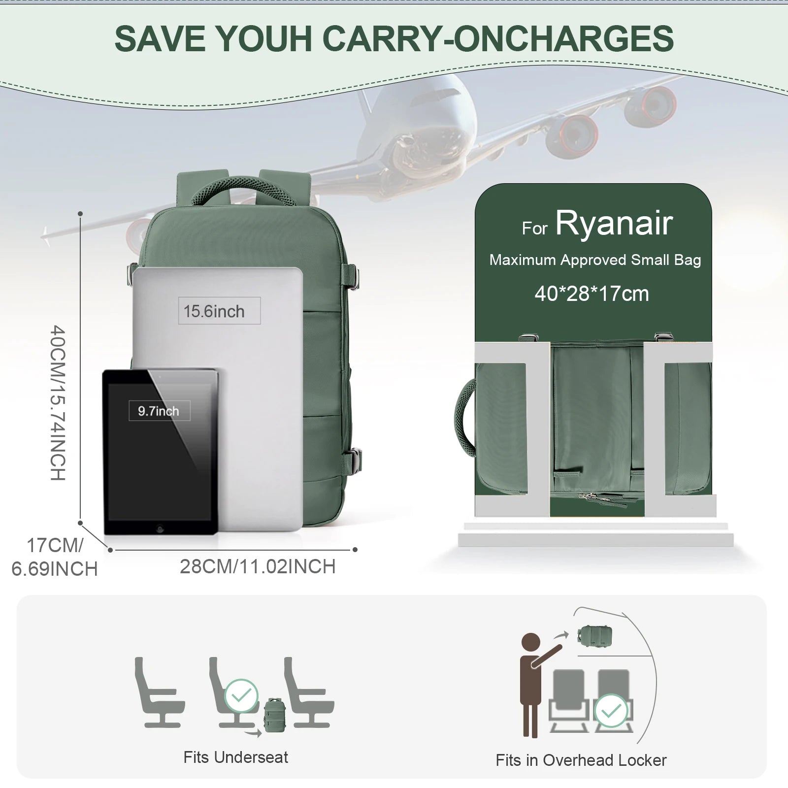 Ryanair Cabin Backpack – 40x20x25 Travel Bag