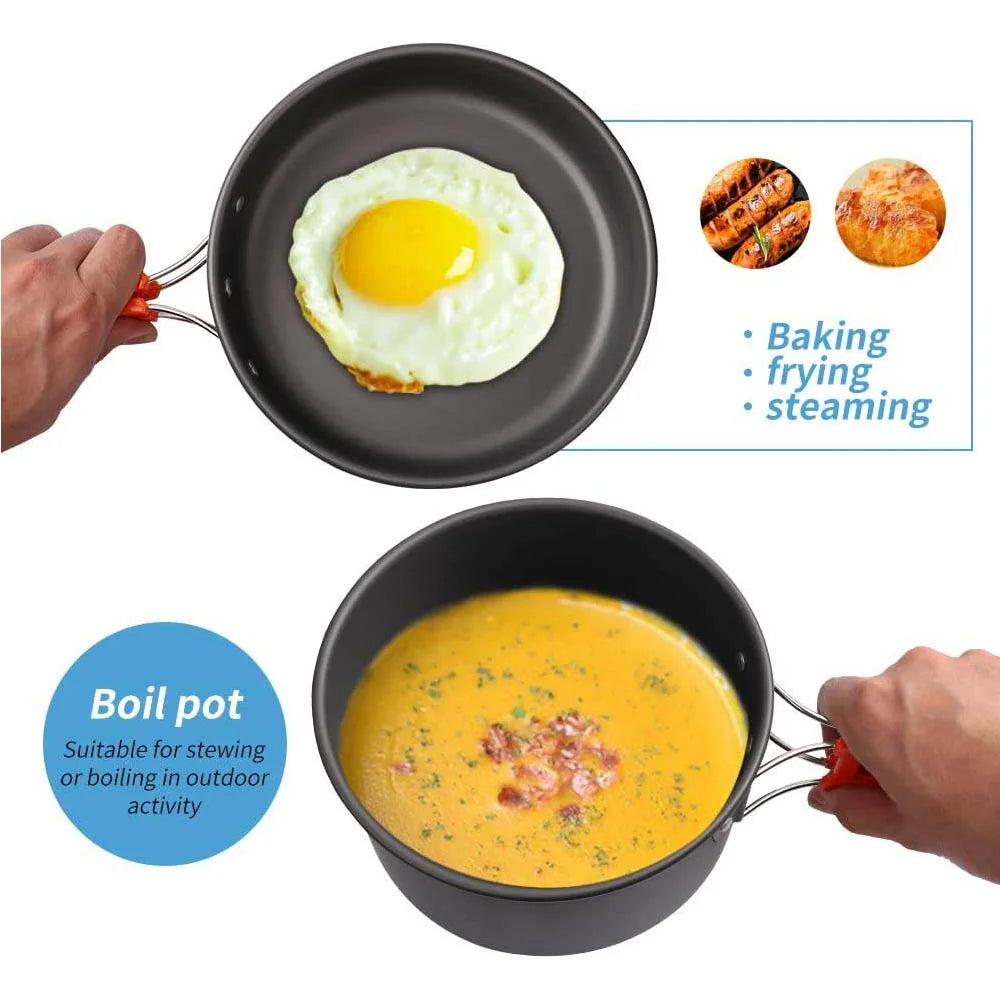 Camping Cookware Set with Teapot for 2–3 People