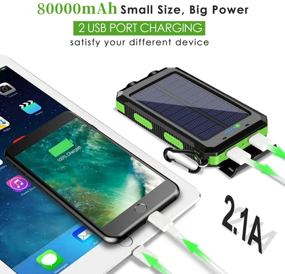 80000mAh Solar Power Bank with LED Light