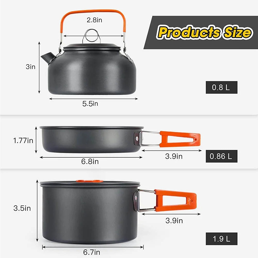 Camping Cookware Set with Teapot for 2–3 People
