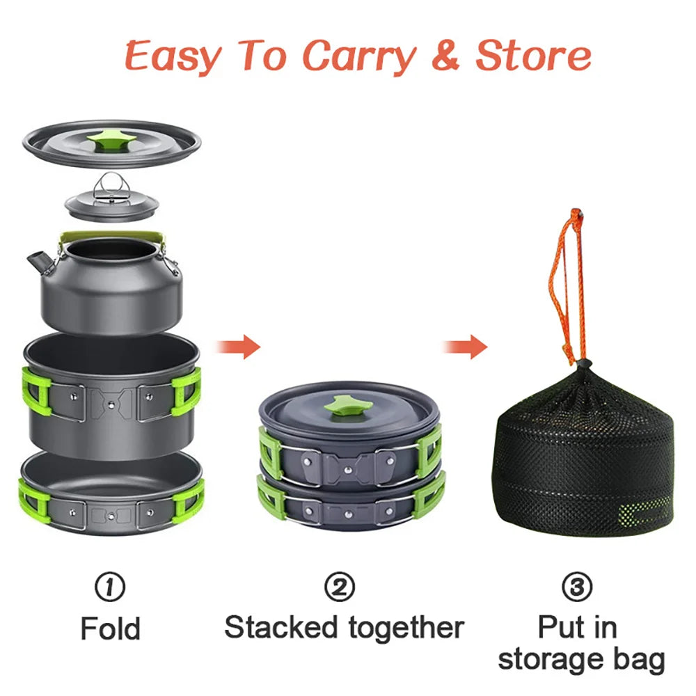 Camping Cookware Set with Teapot for 2–3 People