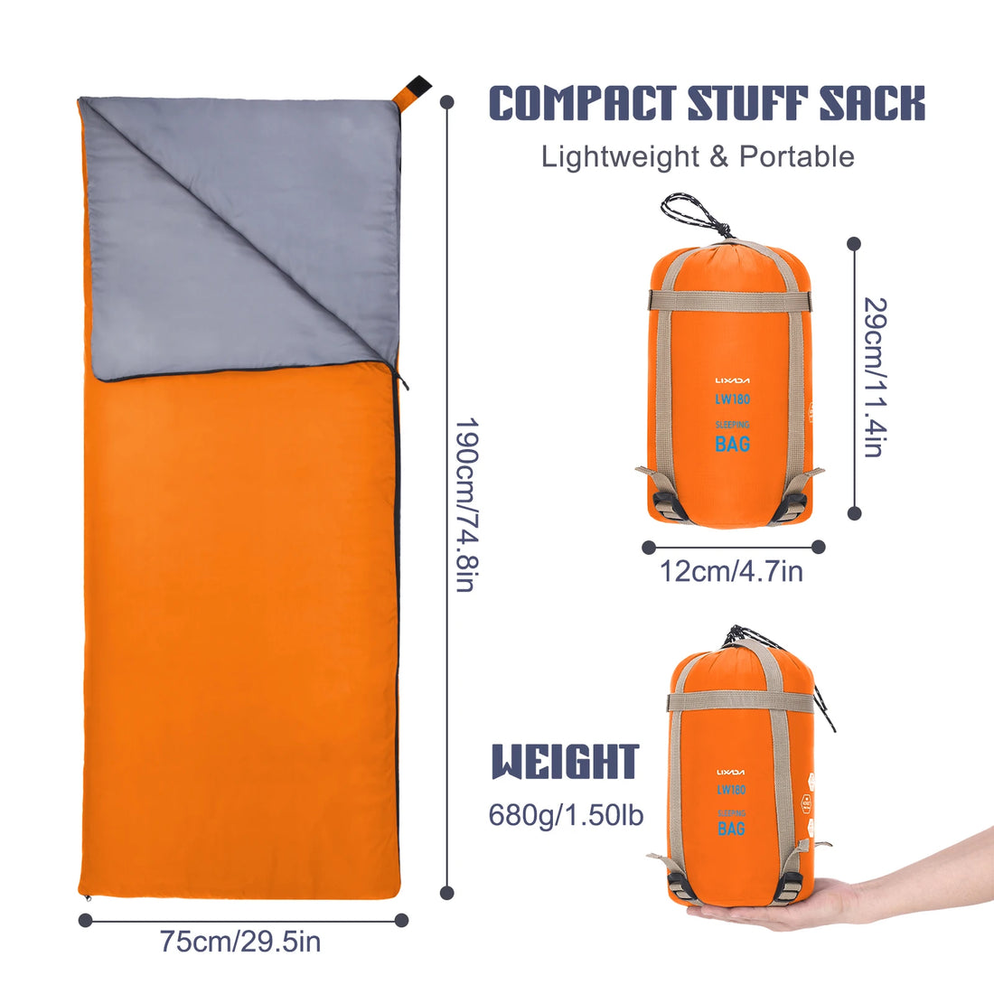 LIXADA Ultralight Envelope Sleeping Bag – 190×75cm