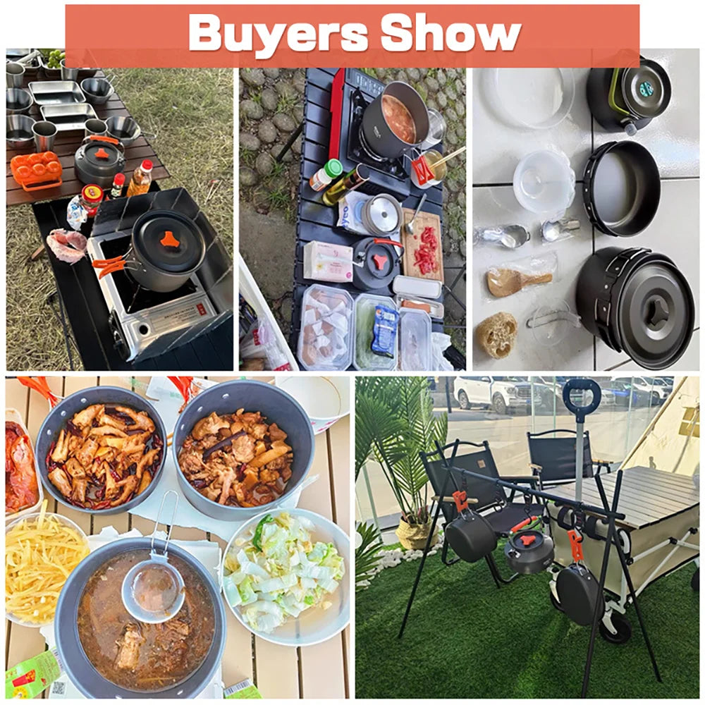 Camping Cookware Set with Teapot for 2–3 People