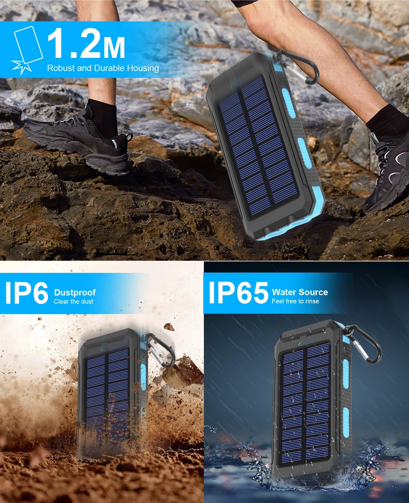38800mAh Waterproof Solar Power Bank with Dual USB