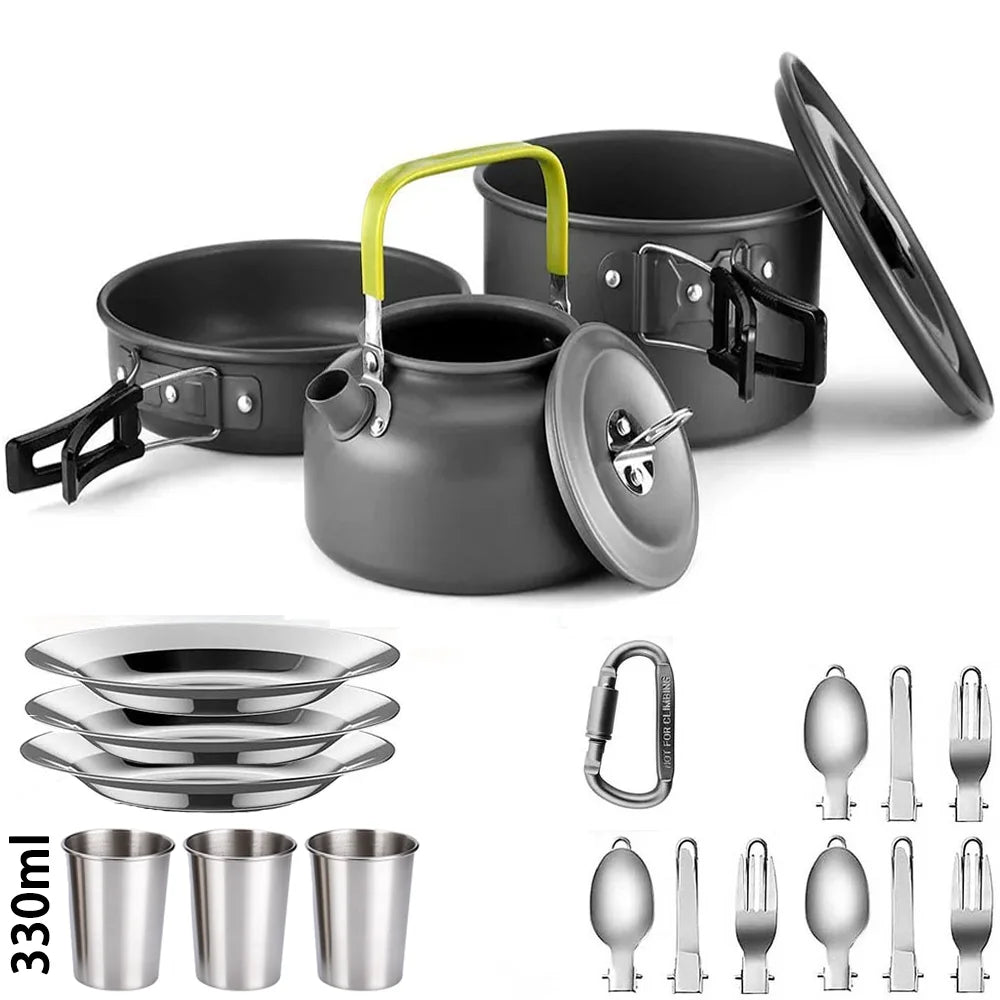 Camping Cookware Set with Teapot for 2–3 People