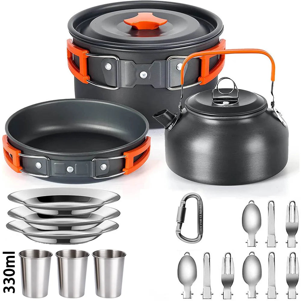 Camping Cookware Set with Teapot for 2–3 People