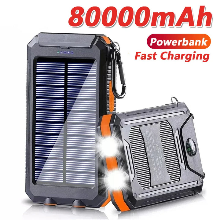 80000mAh Solar Power Bank with LED Light