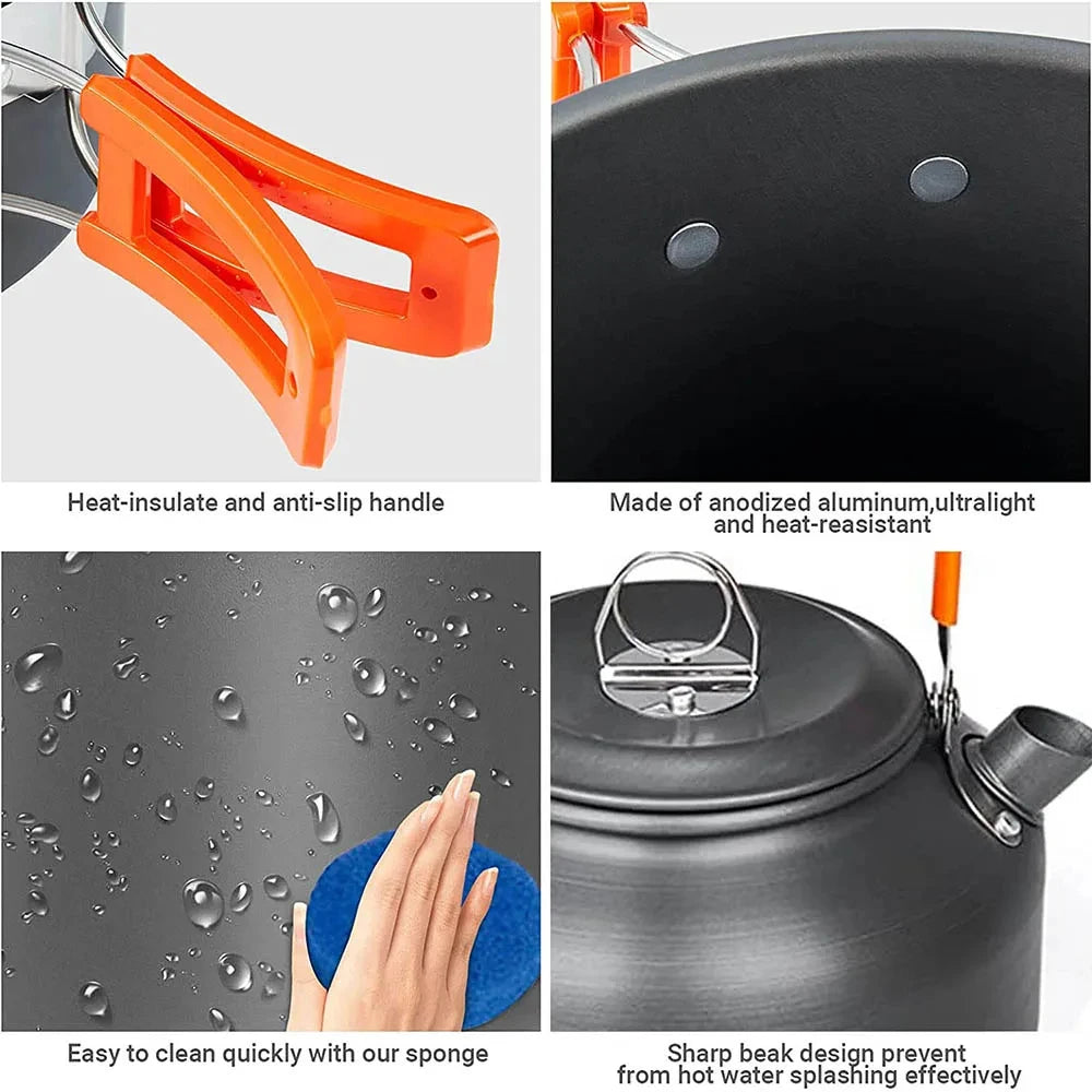 Camping Cookware Set with Teapot for 2–3 People
