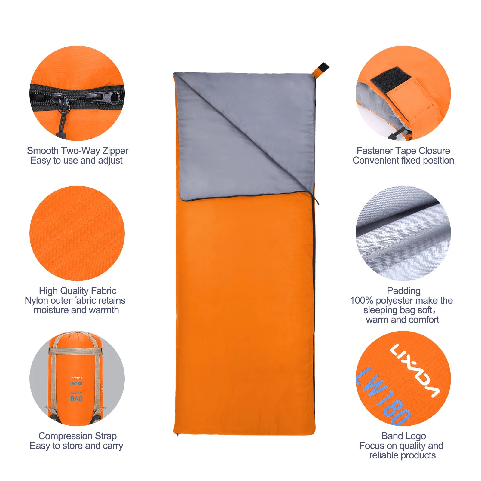 LIXADA Ultralight Envelope Sleeping Bag – 190×75cm