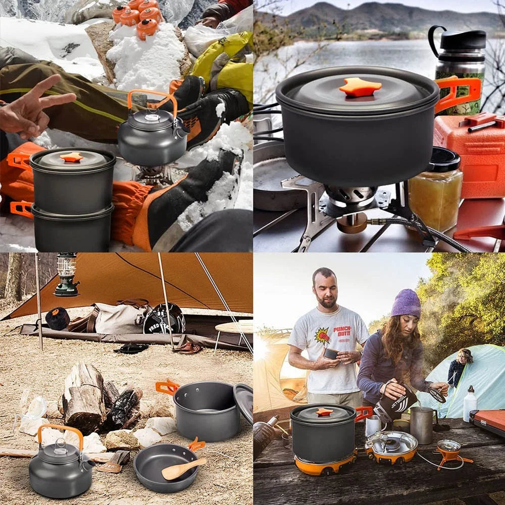 Camping Cookware Set with Teapot for 2–3 People