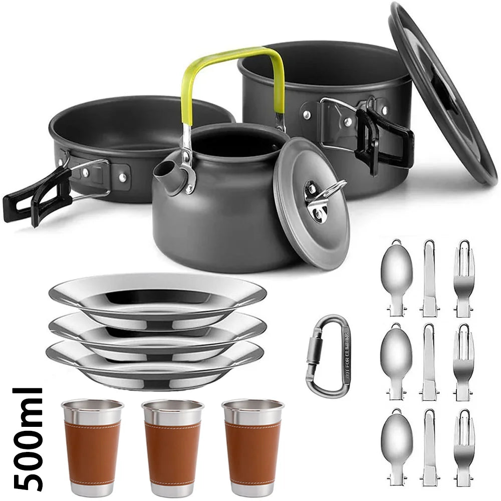 Camping Cookware Set with Teapot for 2–3 People