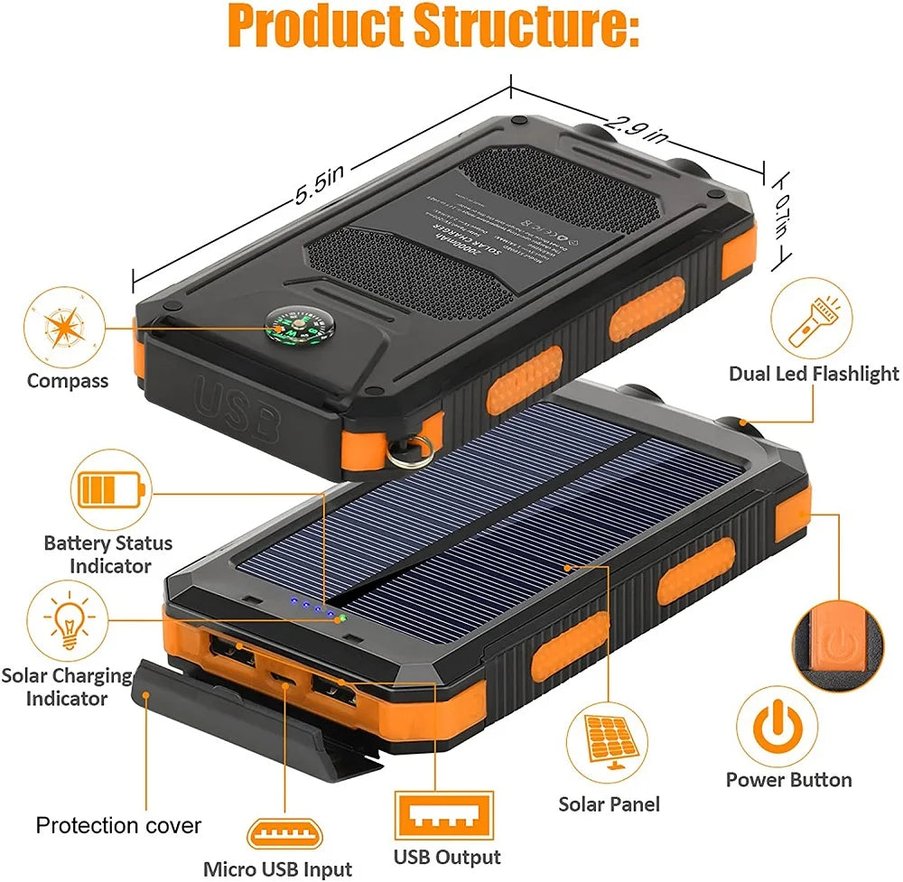 80000mAh Solar Power Bank with LED Light