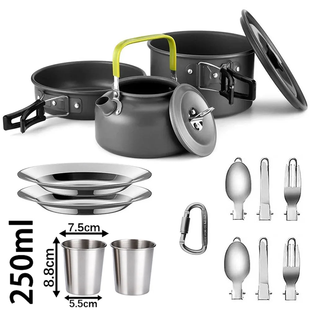Camping Cookware Set with Teapot for 2–3 People