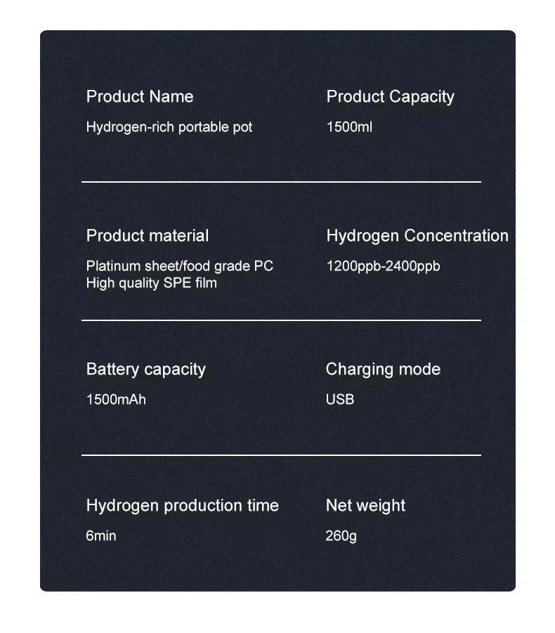1.5L Portable Hydrogen Water Bottle