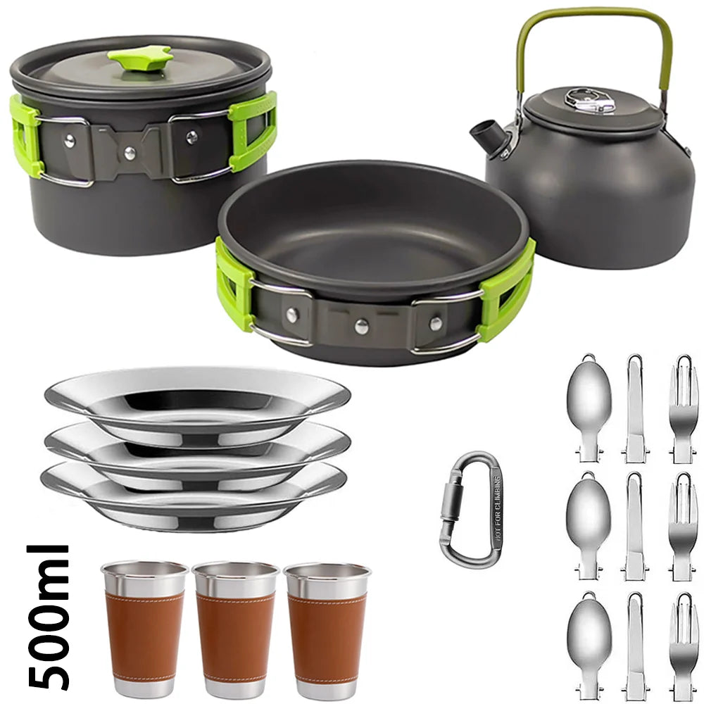 Camping Cookware Set with Teapot for 2–3 People