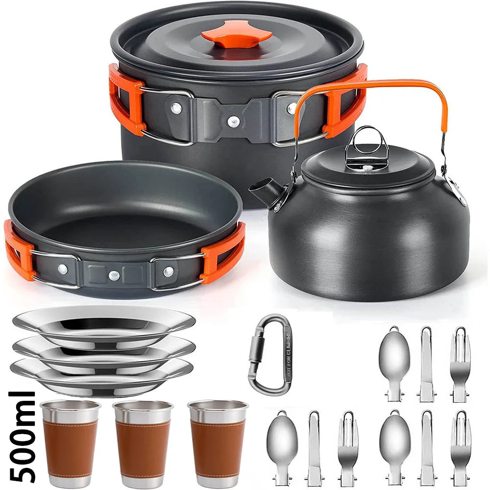 Camping Cookware Set with Teapot for 2–3 People