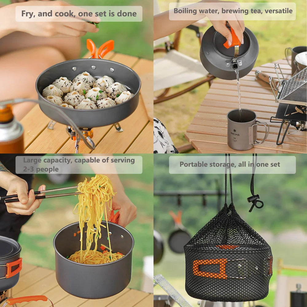 Camping Cookware Set with Teapot for 2–3 People