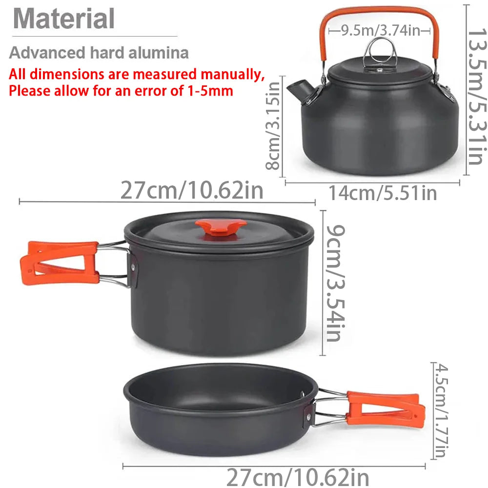 Camping Cookware Set with Teapot for 2–3 People