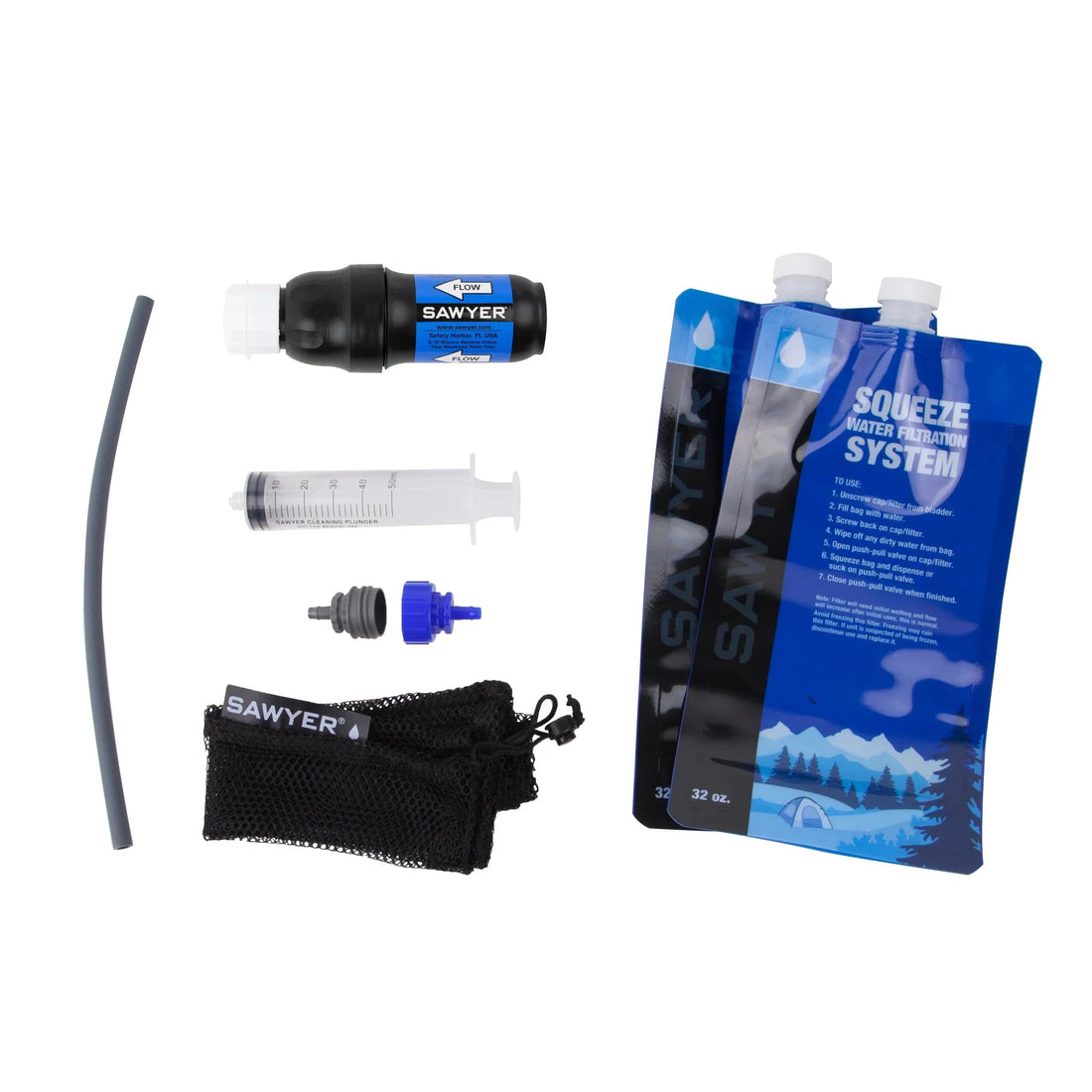 Sawyer Point One Squeeze Water Filter System | 0.1 Micron Backpacking Filter with Two 1L Pouches